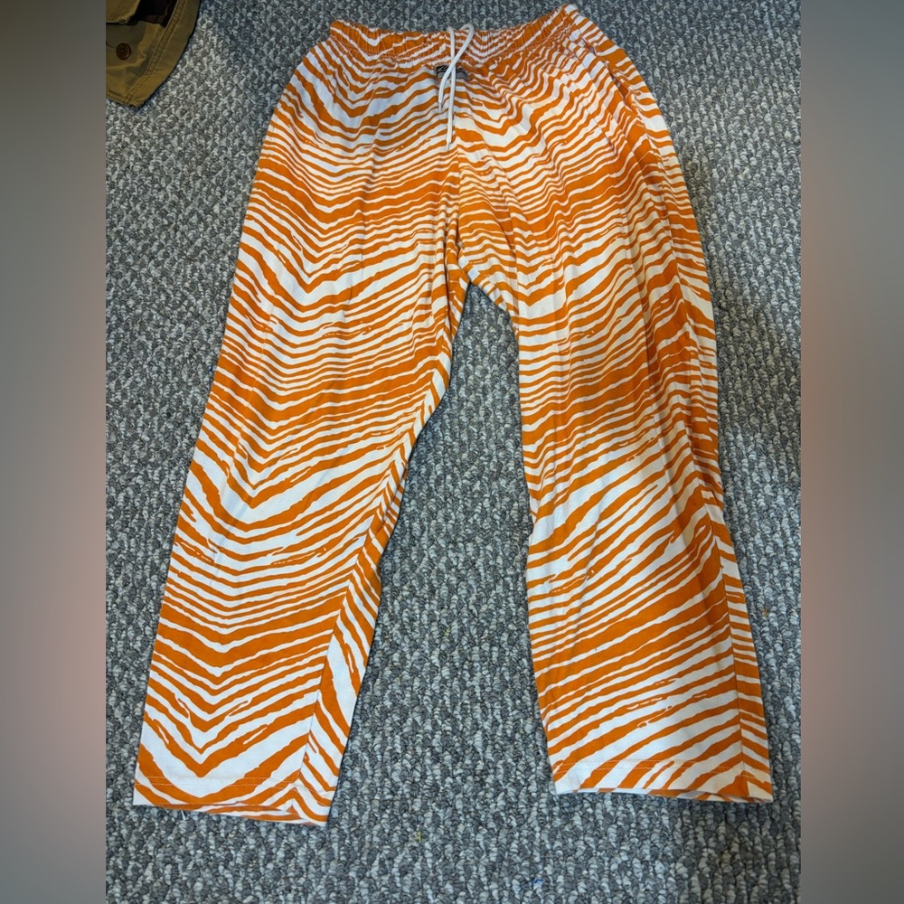 Zubaz Orange and White Zebra Print Pants